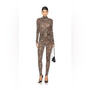 Lovers + Friends Billie Leopard Print Sheer Turtleneck and leggings SET